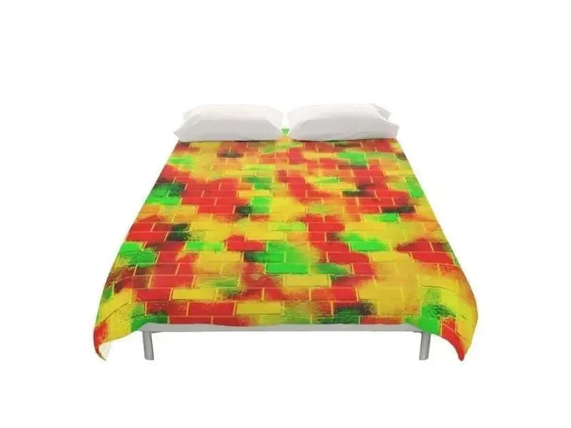 Duvet Covers-BRICK WALL SMUDGED Duvet Covers-Reds & Oranges & Yellows & Greens-from COLORADDICTED.COM-