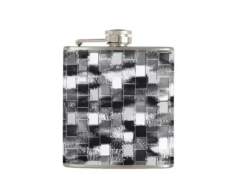 Hip Flasks-BRICK WALL SMUDGED Hip Flasks-Black & Grays & White-from COLORADDICTED.COM-