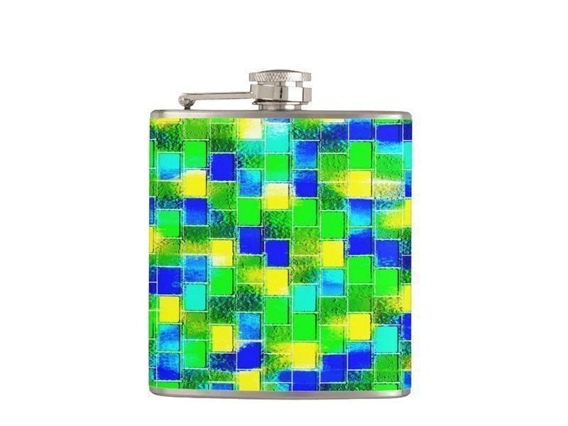 Hip Flasks-BRICK WALL SMUDGED Hip Flasks-Blues &amp; Greens &amp; Yellows-from COLORADDICTED.COM-