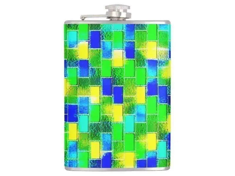 Hip Flasks-BRICK WALL SMUDGED Hip Flasks-Blues & Greens & Yellows-from COLORADDICTED.COM-