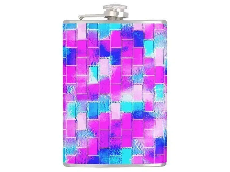 Hip Flasks-BRICK WALL SMUDGED Hip Flasks-Blues & Purples & Fuchsias & Pinks-from COLORADDICTED.COM-