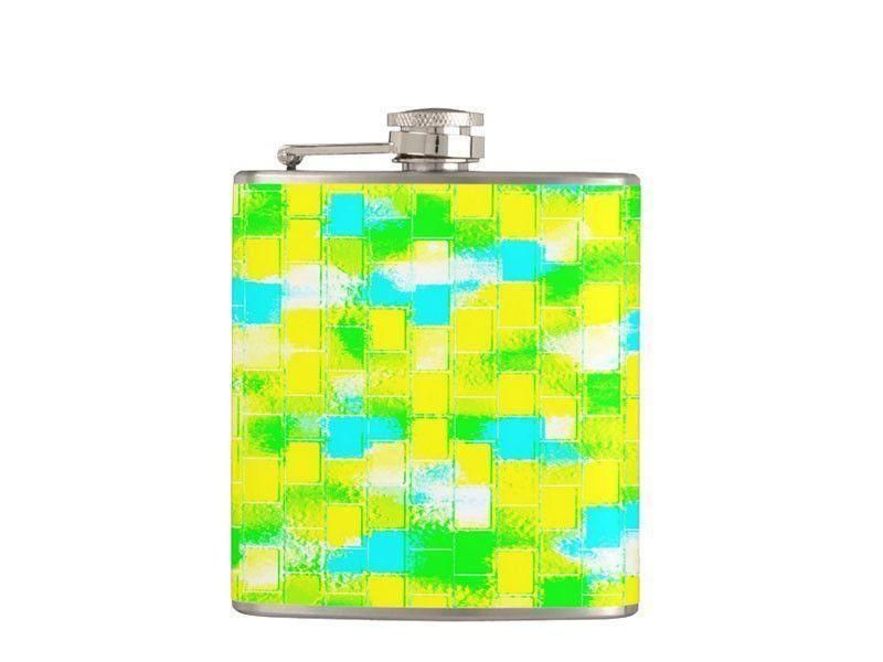 Hip Flasks-BRICK WALL SMUDGED Hip Flasks-Greens &amp; Yellows &amp; Light Blues-from COLORADDICTED.COM-