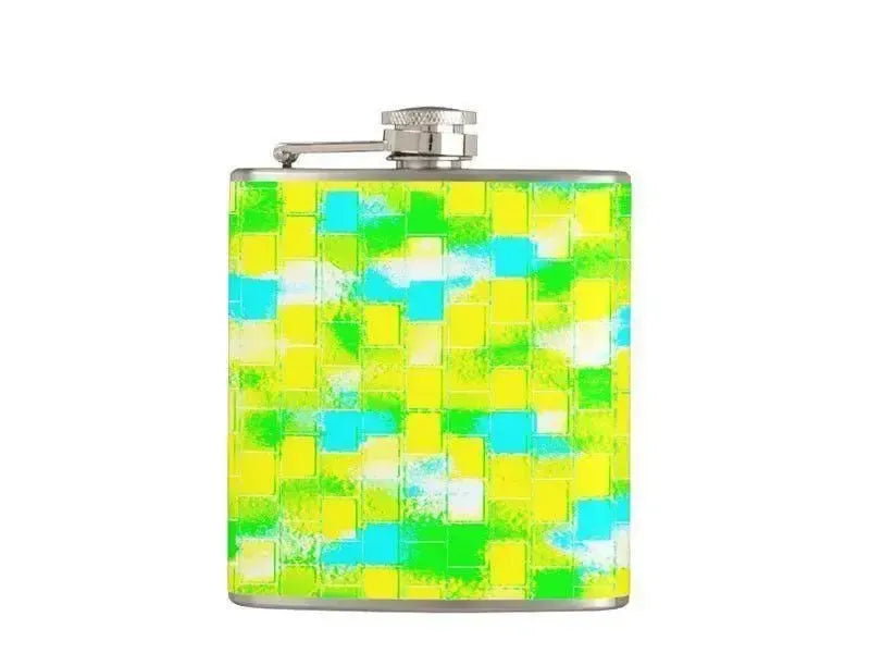 Hip Flasks-BRICK WALL SMUDGED Hip Flasks-Greens & Yellows & Light Blues-from COLORADDICTED.COM-