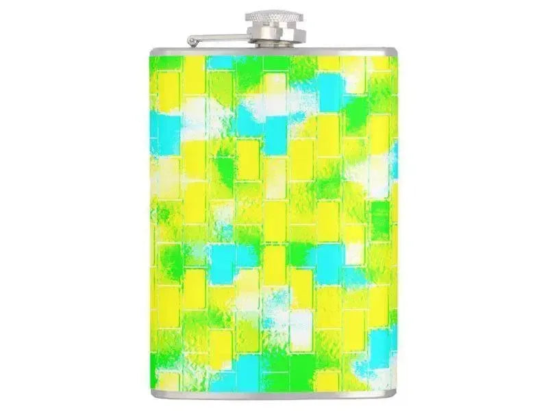 Hip Flasks-BRICK WALL SMUDGED Hip Flasks-Greens & Yellows & Light Blues-from COLORADDICTED.COM-
