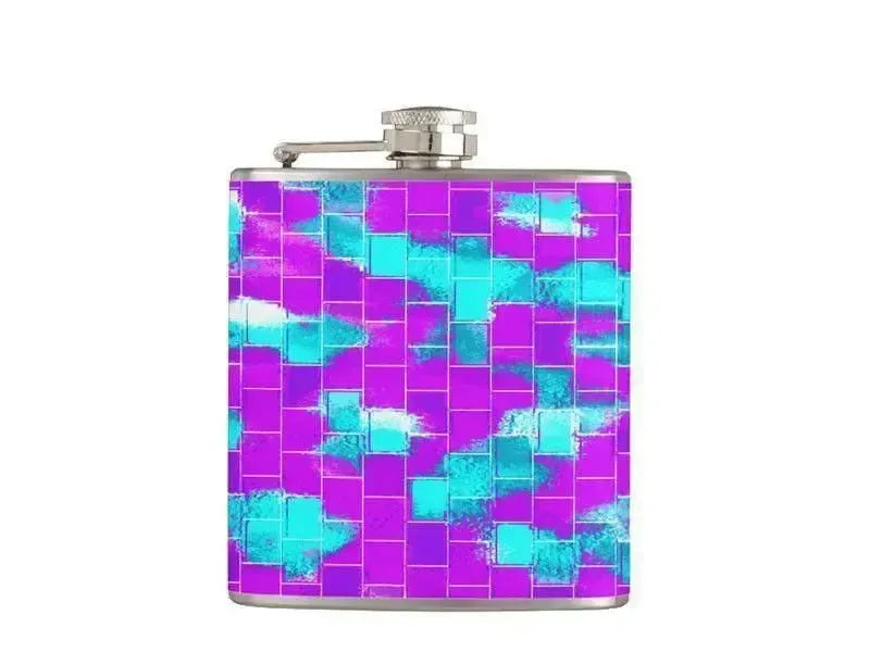 Hip Flasks-BRICK WALL SMUDGED Hip Flasks-Purples & Violets & Turquoises-from COLORADDICTED.COM-