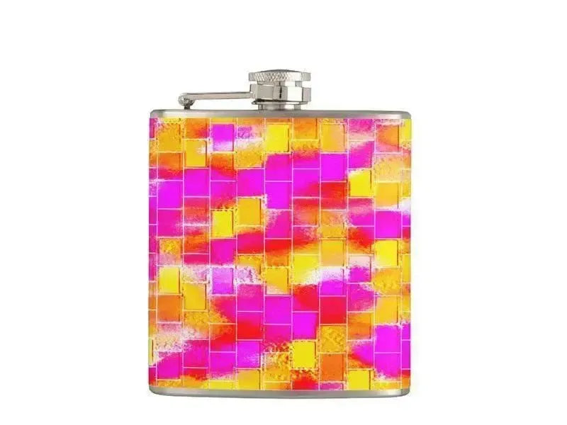 Hip Flasks-BRICK WALL SMUDGED Hip Flasks-Reds & Oranges & Yellows & Fuchsias-from COLORADDICTED.COM-