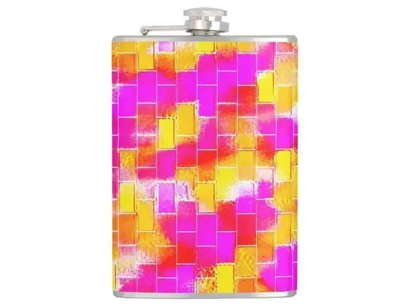 Hip Flasks-BRICK WALL SMUDGED Hip Flasks-Reds & Oranges & Yellows & Fuchsias-from COLORADDICTED.COM-