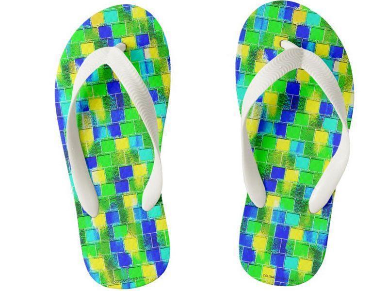 Kids Flip Flops-BRICK WALL SMUDGED Kids Flip Flops-Blues &amp; Greens &amp; Yellows-from COLORADDICTED.COM-