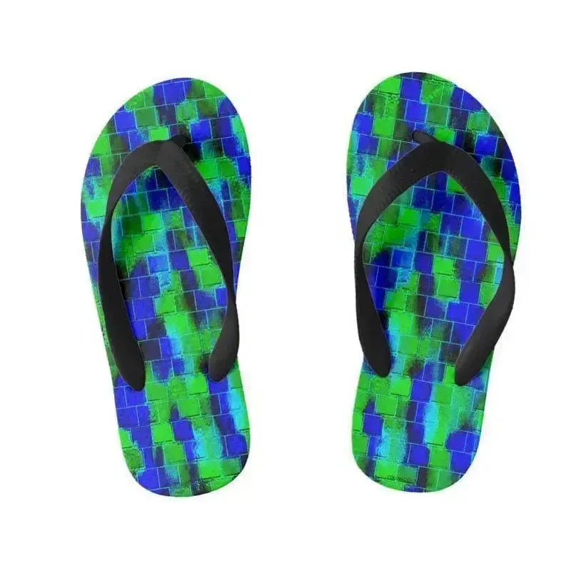 Kids Flip Flops-BRICK WALL SMUDGED Kids Flip Flops-Blues & Greens-from COLORADDICTED.COM-