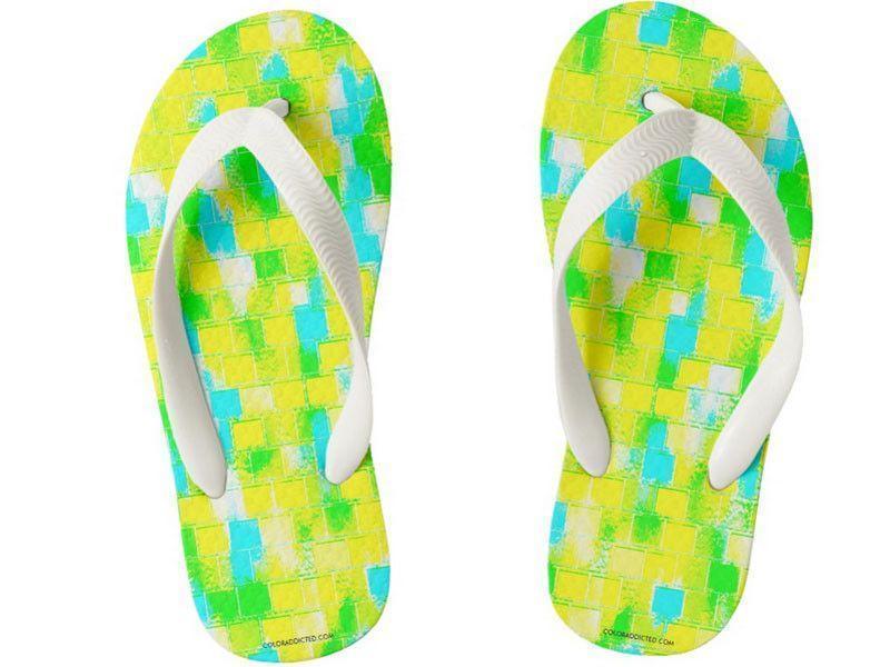 Kids Flip Flops-BRICK WALL SMUDGED Kids Flip Flops-Greens &amp; Yellows &amp; Light Blues-from COLORADDICTED.COM-