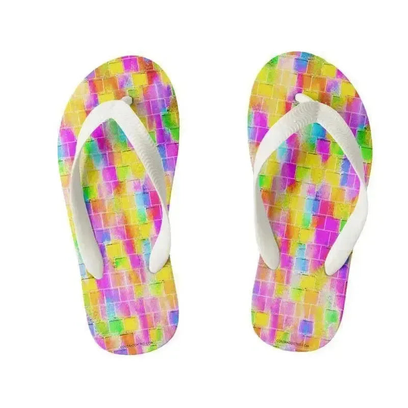 Kids Flip Flops-BRICK WALL SMUDGED Kids Flip Flops-Multicolor Light-from COLORADDICTED.COM-