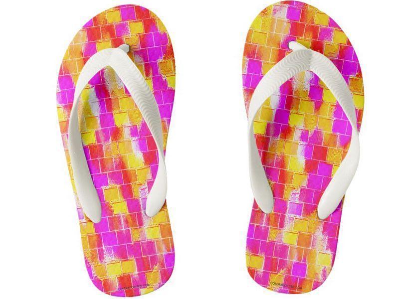 Kids Flip Flops-BRICK WALL SMUDGED Kids Flip Flops-Reds &amp; Oranges &amp; Yellows &amp; Fuchsias-from COLORADDICTED.COM-
