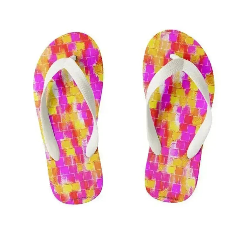 Kids Flip Flops-BRICK WALL SMUDGED Kids Flip Flops-Reds & Oranges & Yellows & Fuchsias-from COLORADDICTED.COM-