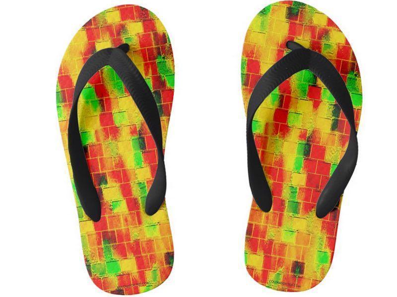 Kids Flip Flops-BRICK WALL SMUDGED Kids Flip Flops-Reds &amp; Oranges &amp; Yellows &amp; Greens-from COLORADDICTED.COM-