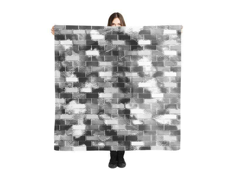 Large Square Scarves &amp; Shawls-BRICK WALL SMUDGED Large Square Scarves &amp; Shawls-Black &amp; Grays &amp; White-from COLORADDICTED.COM-