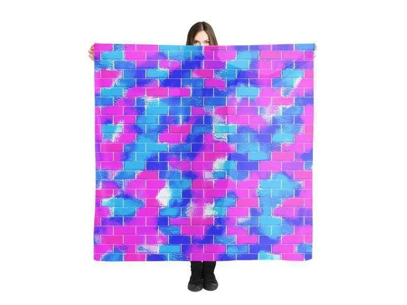 Large Square Scarves & Shawls-BRICK WALL SMUDGED Large Square Scarves & Shawls-Blues & Fuchsias-from COLORADDICTED.COM-