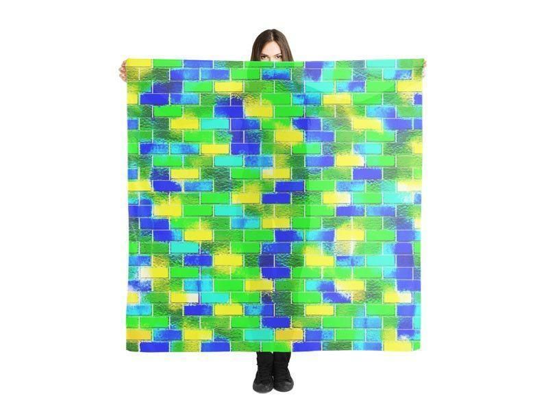 Large Square Scarves &amp; Shawls-BRICK WALL SMUDGED Large Square Scarves &amp; Shawls-Blues &amp; Greens &amp; Yellows-from COLORADDICTED.COM-