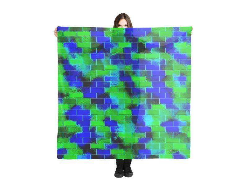 Large Square Scarves &amp; Shawls-BRICK WALL SMUDGED Large Square Scarves &amp; Shawls-Blues &amp; Greens-from COLORADDICTED.COM-