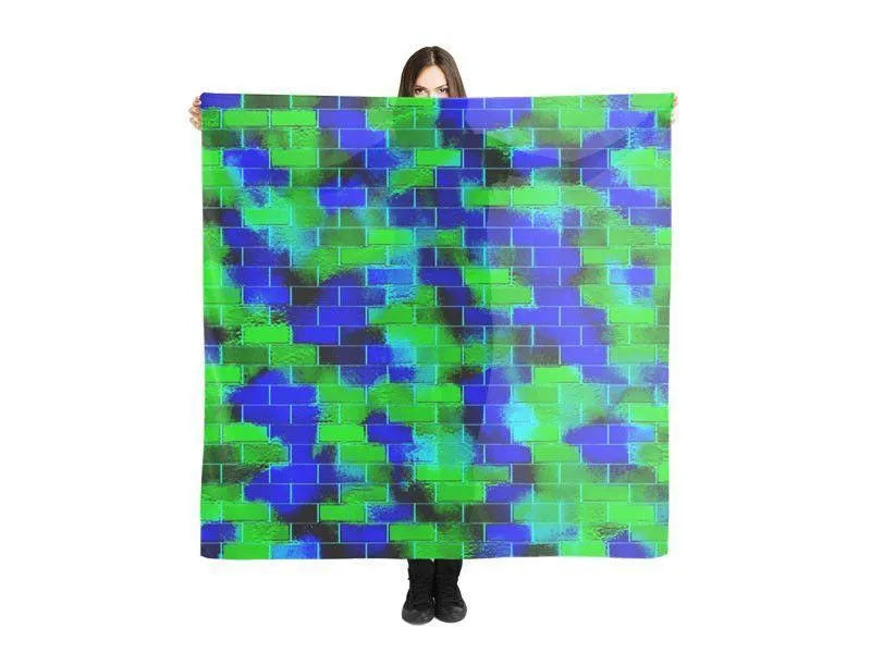 Large Square Scarves & Shawls-BRICK WALL SMUDGED Large Square Scarves & Shawls-Blues & Greens-from COLORADDICTED.COM-