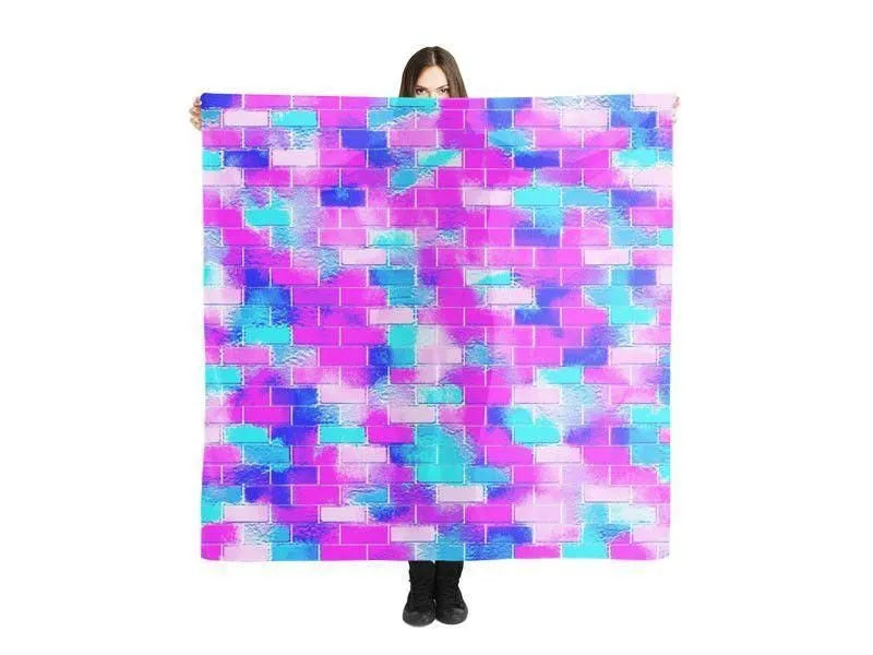 Large Square Scarves & Shawls-BRICK WALL SMUDGED Large Square Scarves & Shawls-Blues & Purples & Fuchsias & Pinks-from COLORADDICTED.COM-