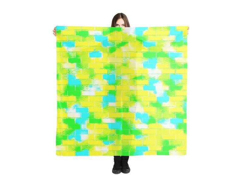 Large Square Scarves &amp; Shawls-BRICK WALL SMUDGED Large Square Scarves &amp; Shawls-Greens &amp; Yellows &amp; Light Blues-from COLORADDICTED.COM-