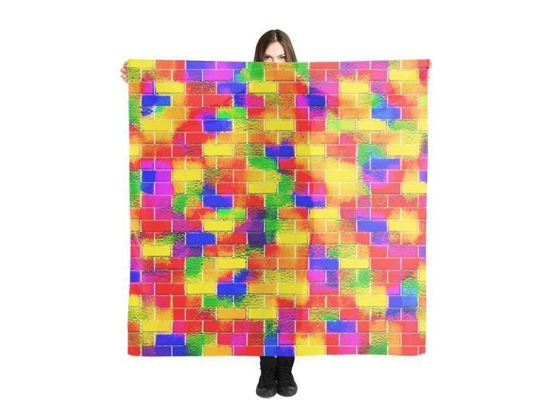 Large Square Scarves &amp; Shawls-BRICK WALL SMUDGED Large Square Scarves &amp; Shawls-Multicolor Bright-from COLORADDICTED.COM-
