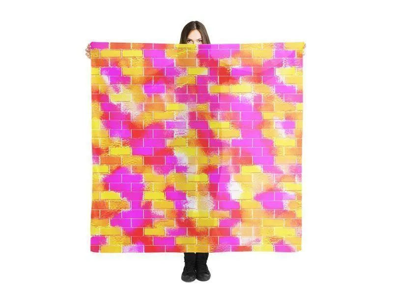 Large Square Scarves & Shawls-BRICK WALL SMUDGED Large Square Scarves & Shawls-Reds & Oranges & Yellows & Fuchsias-from COLORADDICTED.COM-