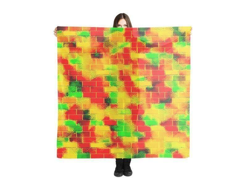 Large Square Scarves &amp; Shawls-BRICK WALL SMUDGED Large Square Scarves &amp; Shawls-Reds &amp; Oranges &amp; Yellows &amp; Greens-from COLORADDICTED.COM-