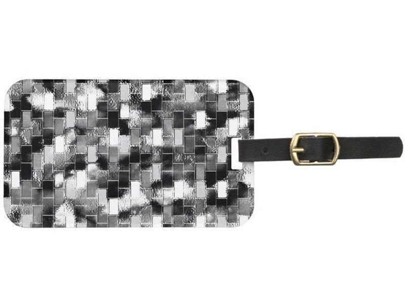 Luggage Tags-BRICK WALL SMUDGED Luggage Tags-Black, Grays &amp; White-from COLORADDICTED.COM-