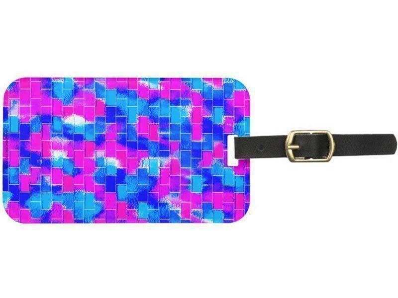 Luggage Tags-BRICK WALL SMUDGED Luggage Tags-Blues &amp; Fuchsias-from COLORADDICTED.COM-