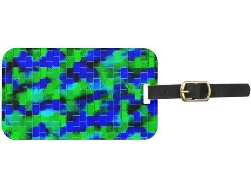 Luggage Tags-BRICK WALL SMUDGED Luggage Tags-Blues &amp; Greens-from COLORADDICTED.COM-