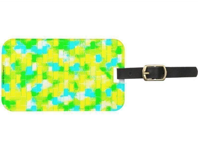 Luggage Tags-BRICK WALL SMUDGED Luggage Tags-Greens, Yellows &amp; Light Blues-from COLORADDICTED.COM-