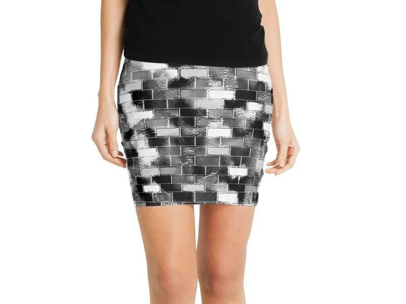 Mini Pencil Skirts-BRICK WALL SMUDGED Mini Pencil Skirts-Black & Grays & White-from COLORADDICTED.COM-