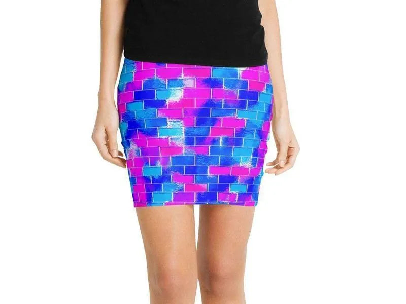 Mini Pencil Skirts-BRICK WALL SMUDGED Mini Pencil Skirts-Blues & Fuchsias-from COLORADDICTED.COM-