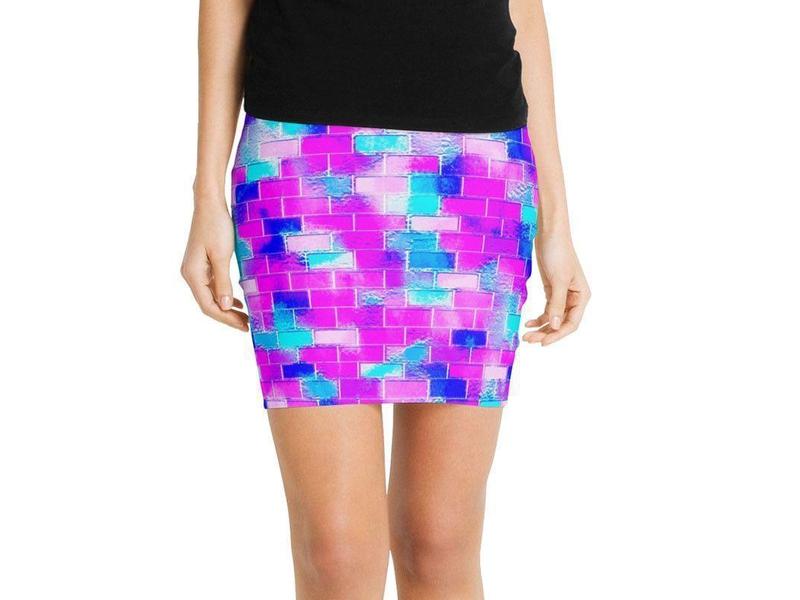 Mini Pencil Skirts-BRICK WALL SMUDGED Mini Pencil Skirts-Blues &amp; Purples &amp; Fuchsias &amp; Pinks-from COLORADDICTED.COM-