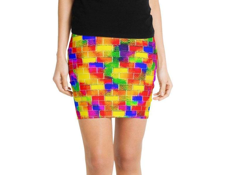 Mini Pencil Skirts-BRICK WALL SMUDGED Mini Pencil Skirts-Multicolor Bright-from COLORADDICTED.COM-