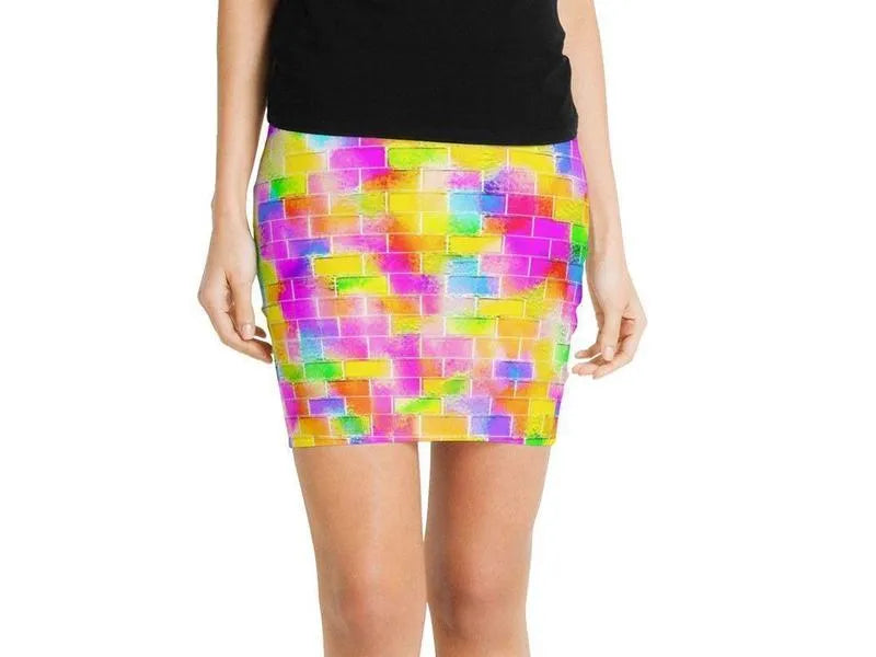 Mini Pencil Skirts-BRICK WALL SMUDGED Mini Pencil Skirts-Multicolor Light-from COLORADDICTED.COM-