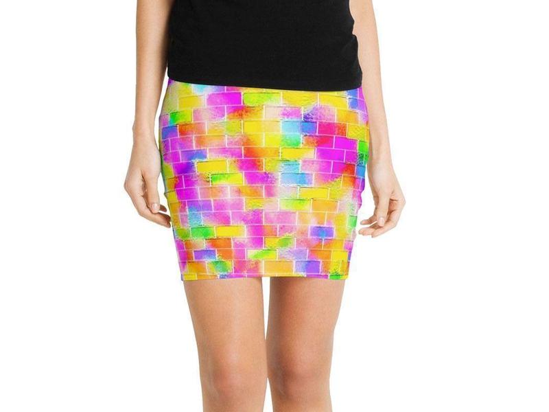 Mini Pencil Skirts-BRICK WALL SMUDGED Mini Pencil Skirts-Multicolor Light-from COLORADDICTED.COM-