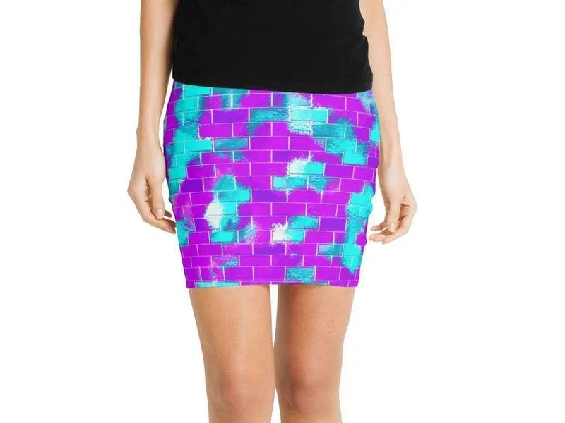 Mini Pencil Skirts-BRICK WALL SMUDGED Mini Pencil Skirts-Purples & Violets & Turquoises-from COLORADDICTED.COM-