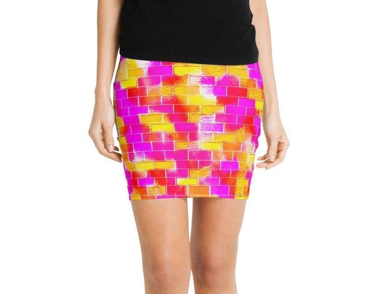 Mini Pencil Skirts-BRICK WALL SMUDGED Mini Pencil Skirts-Reds &amp; Oranges &amp; Yellows &amp; Fuchsias-from COLORADDICTED.COM-