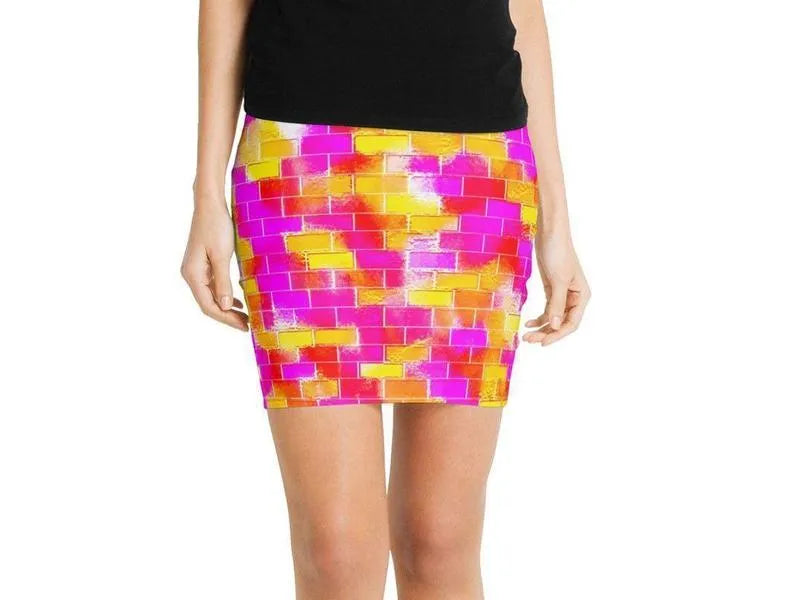 Mini Pencil Skirts-BRICK WALL SMUDGED Mini Pencil Skirts-Reds & Oranges & Yellows & Fuchsias-from COLORADDICTED.COM-