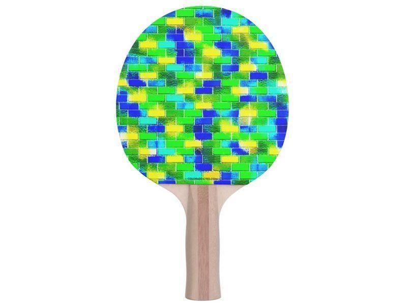 Ping Pong Paddles-BRICK WALL SMUDGED Ping Pong Paddles-Blues &amp; Greens &amp; Yellows-from COLORADDICTED.COM-