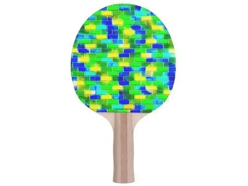 Ping Pong Paddles-BRICK WALL SMUDGED Ping Pong Paddles-Blues & Greens & Yellows-from COLORADDICTED.COM-