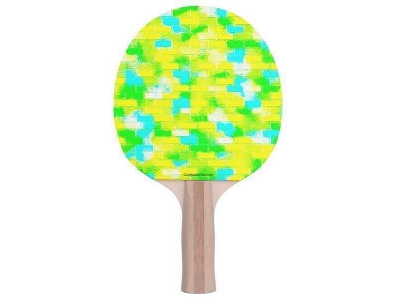 Ping Pong Paddles-BRICK WALL SMUDGED Ping Pong Paddles-Greens &amp; Yellows &amp; Light Blues-from COLORADDICTED.COM-