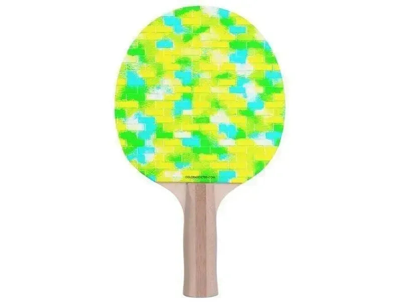 Ping Pong Paddles-BRICK WALL SMUDGED Ping Pong Paddles-Greens & Yellows & Light Blues-from COLORADDICTED.COM-
