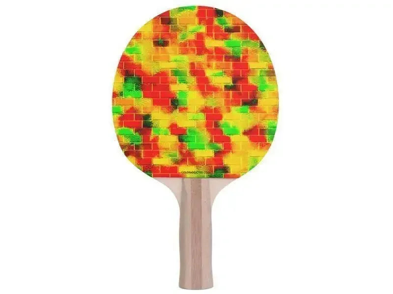 Ping Pong Paddles-BRICK WALL SMUDGED Ping Pong Paddles-Reds & Oranges & Yellows & Greens-from COLORADDICTED.COM-