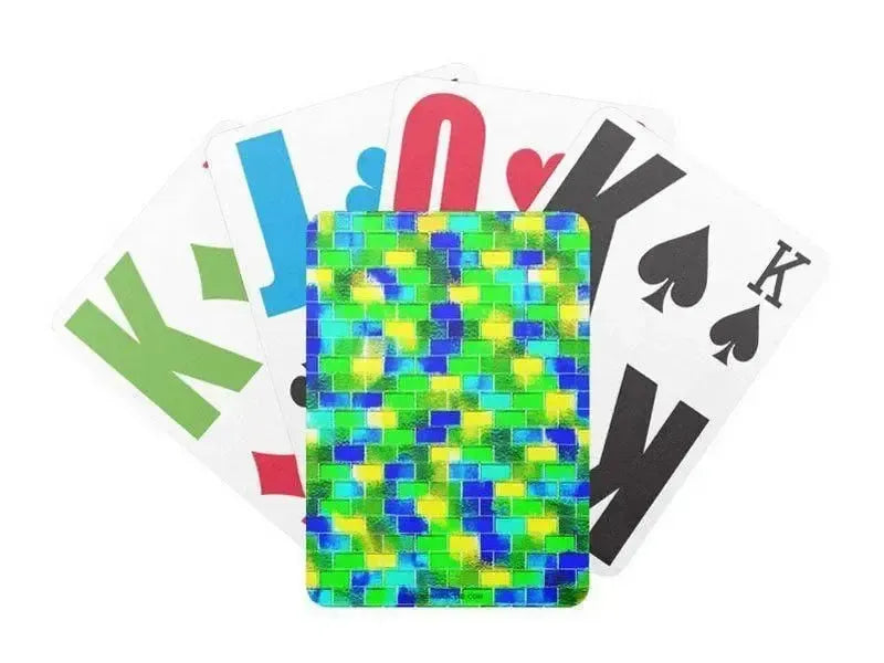 Playing Cards-BRICK WALL SMUDGED Premium Bicycle® E-Z See® LoVision® Playing Cards for visually impaired players-Blues & Greens & Yellows-from COLORADDICTED.COM-