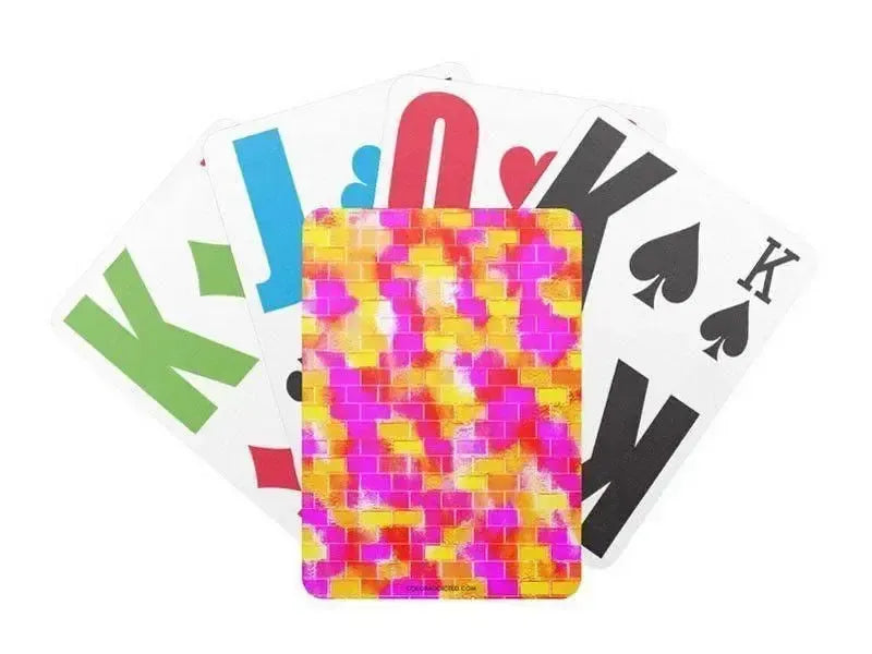 Playing Cards-BRICK WALL SMUDGED Premium Bicycle® E-Z See® LoVision® Playing Cards for visually impaired players-Reds & Oranges & Yellows & Fuchsias-from COLORADDICTED.COM-