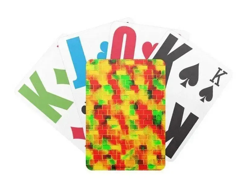 Playing Cards-BRICK WALL SMUDGED Premium Bicycle® E-Z See® LoVision® Playing Cards for visually impaired players-Reds & Oranges & Yellows & Greens-from COLORADDICTED.COM-