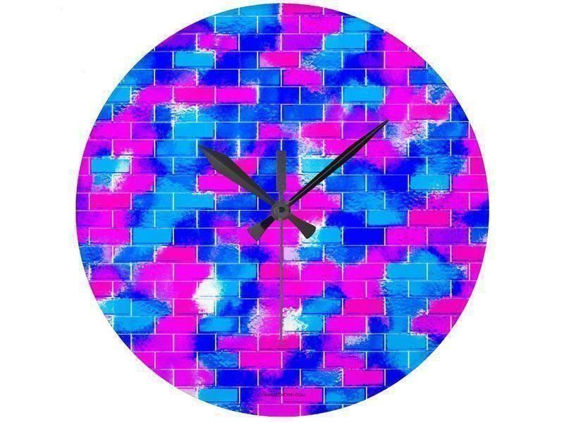 Wall Clocks-BRICK WALL SMUDGED Round Wall Clocks-Blues &amp; Fuchsias-from COLORADDICTED.COM-